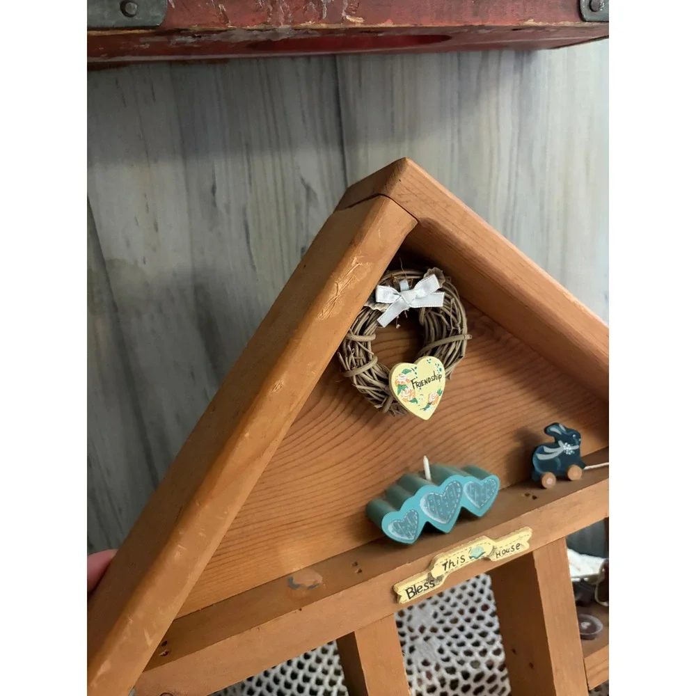 Vintage Wooden House Shadow Box Wall Shelf Country Farmhouse Decor Miniatures